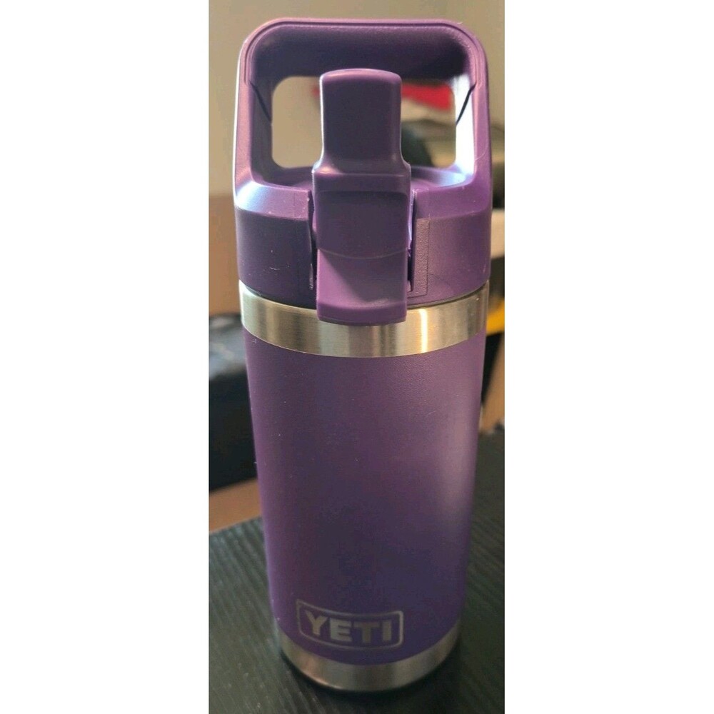 YETI Rambler 12 oz Bottle HotShot Cap Purple Stainless Steel With Straw